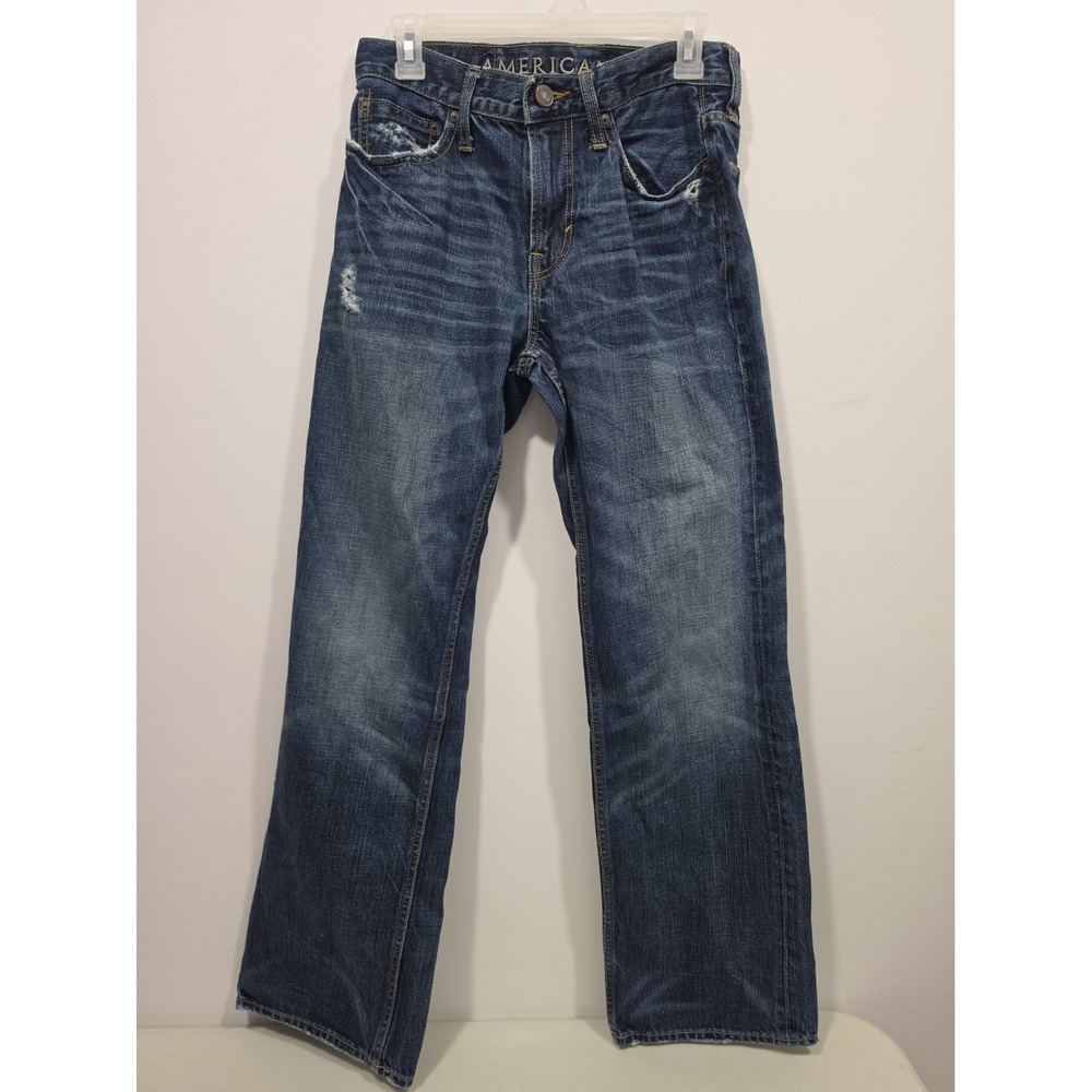 American Eagle Mens Low Rise Bootcut Jeans 29x32 Distressed Blue Denim